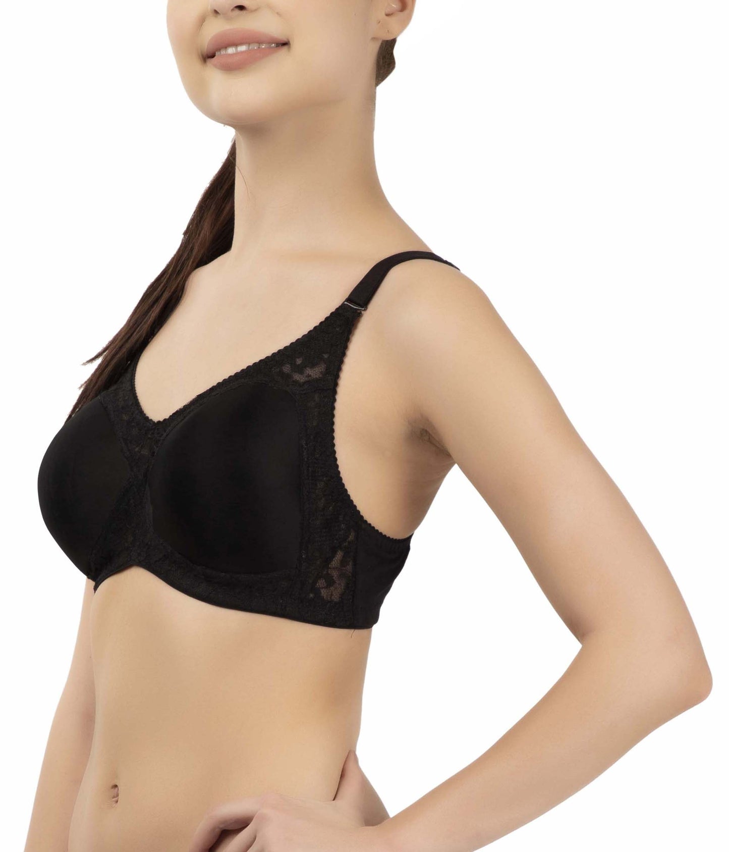 Women's Seamless Padded Bra | Full Coverage | Cotton Stretch Fabric and Nylon Lace | Broad Adjustable Straps