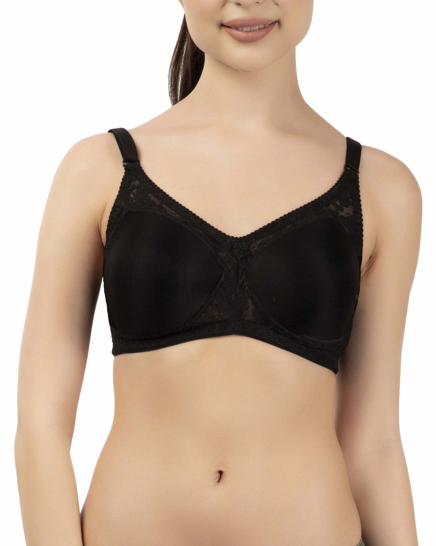 Women's Seamless Padded Bra | Full Coverage | Cotton Stretch Fabric and Nylon Lace | Broad Adjustable Straps