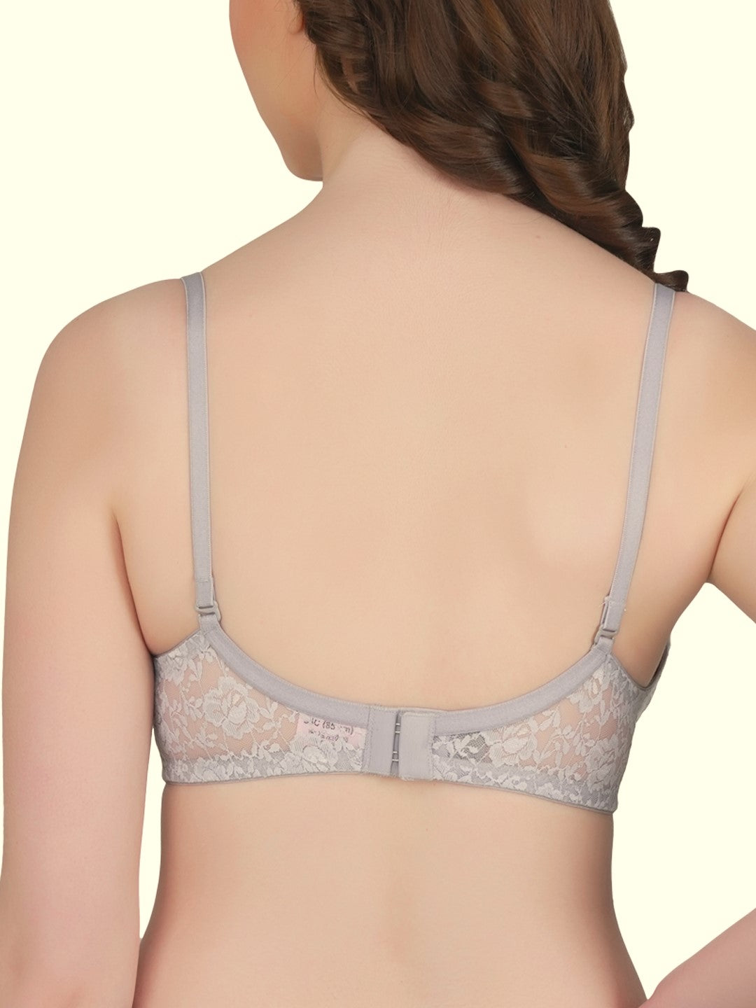 Womans Seamless Padded Nylon Lace Everyday Non Wired Bra with Detachable Straps | Transparent Straps Included