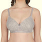 Womans Seamless Padded Nylon Lace Everyday Non Wired Bra with Detachable Straps | Transparent Straps Included