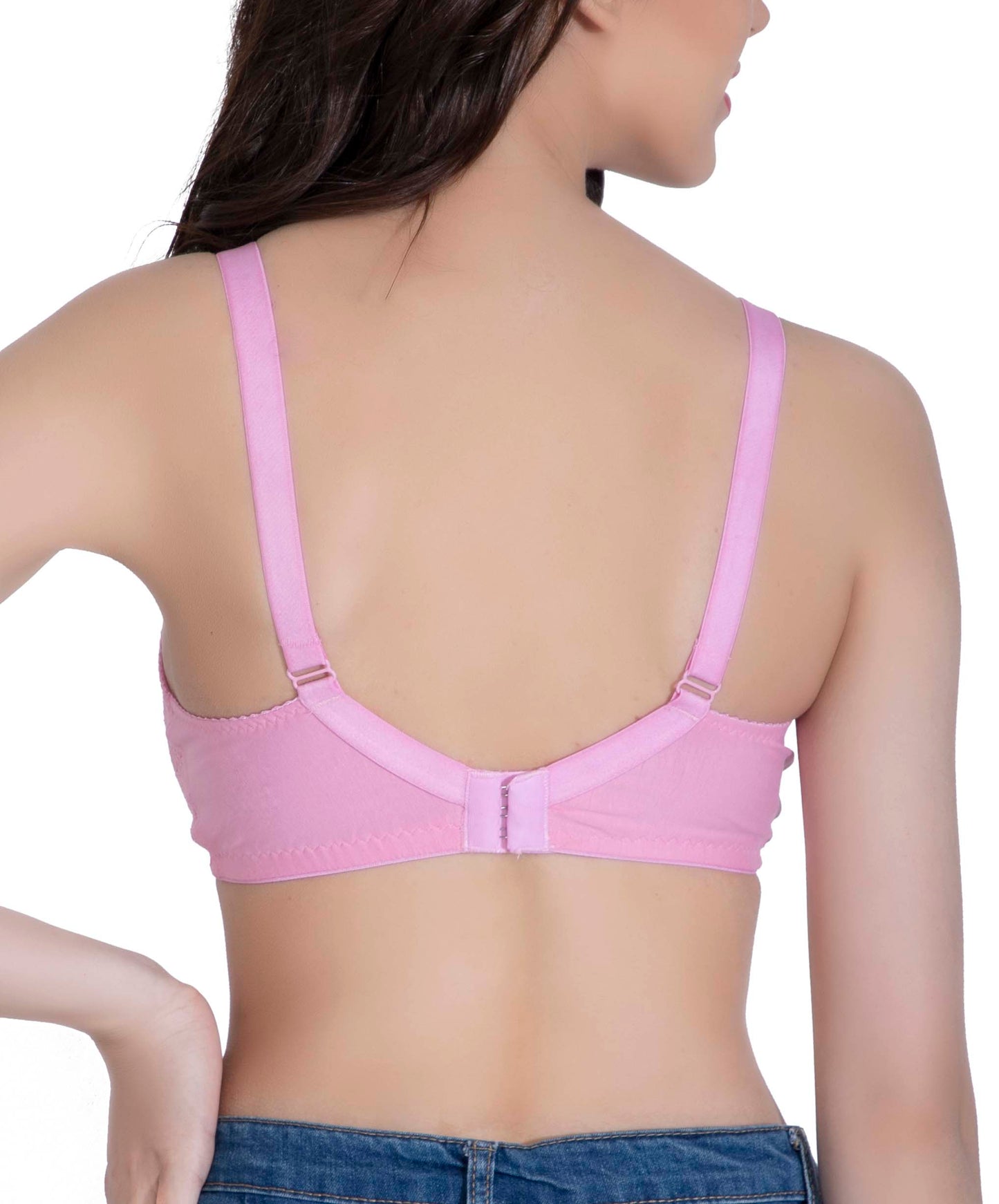 Women's Seamless Padded Bra | Full Coverage | Cotton Stretch Fabric and Nylon Lace | Broad Adjustable Straps