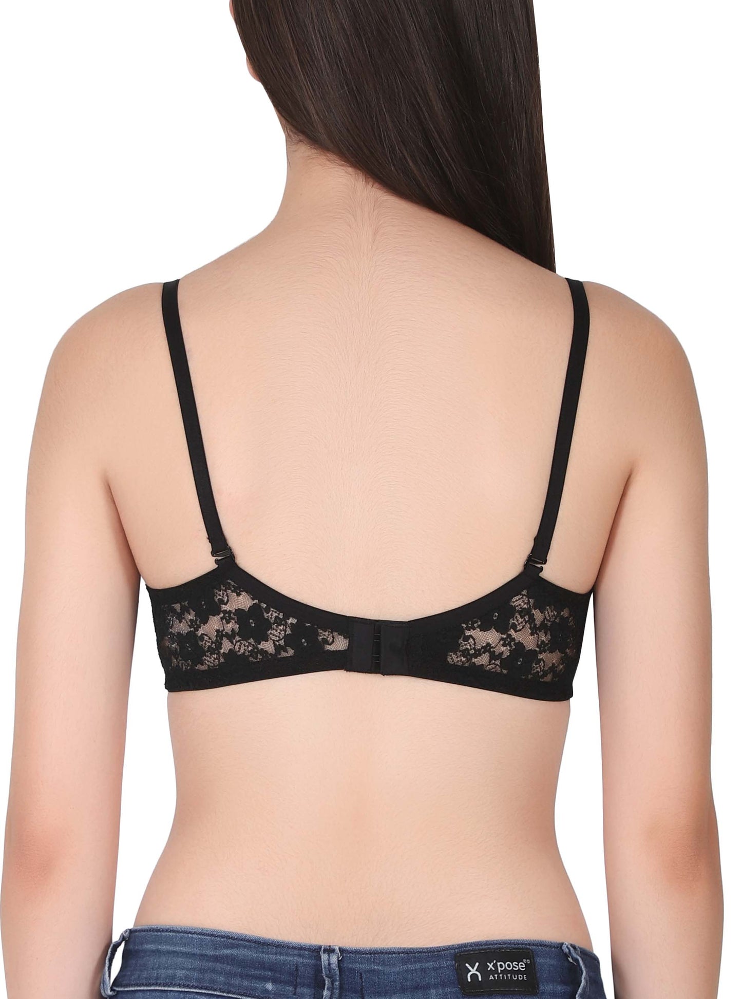 Womans Seamless Padded Nylon Lace Everyday Non Wired Bra with Detachable Straps | Transparent Straps Included