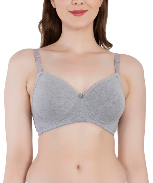 LacyLuxe Women's Seamless Padded Non Wired Cotton Stretch Everyday Bra| Detachable Straps | Transparent Straps Included