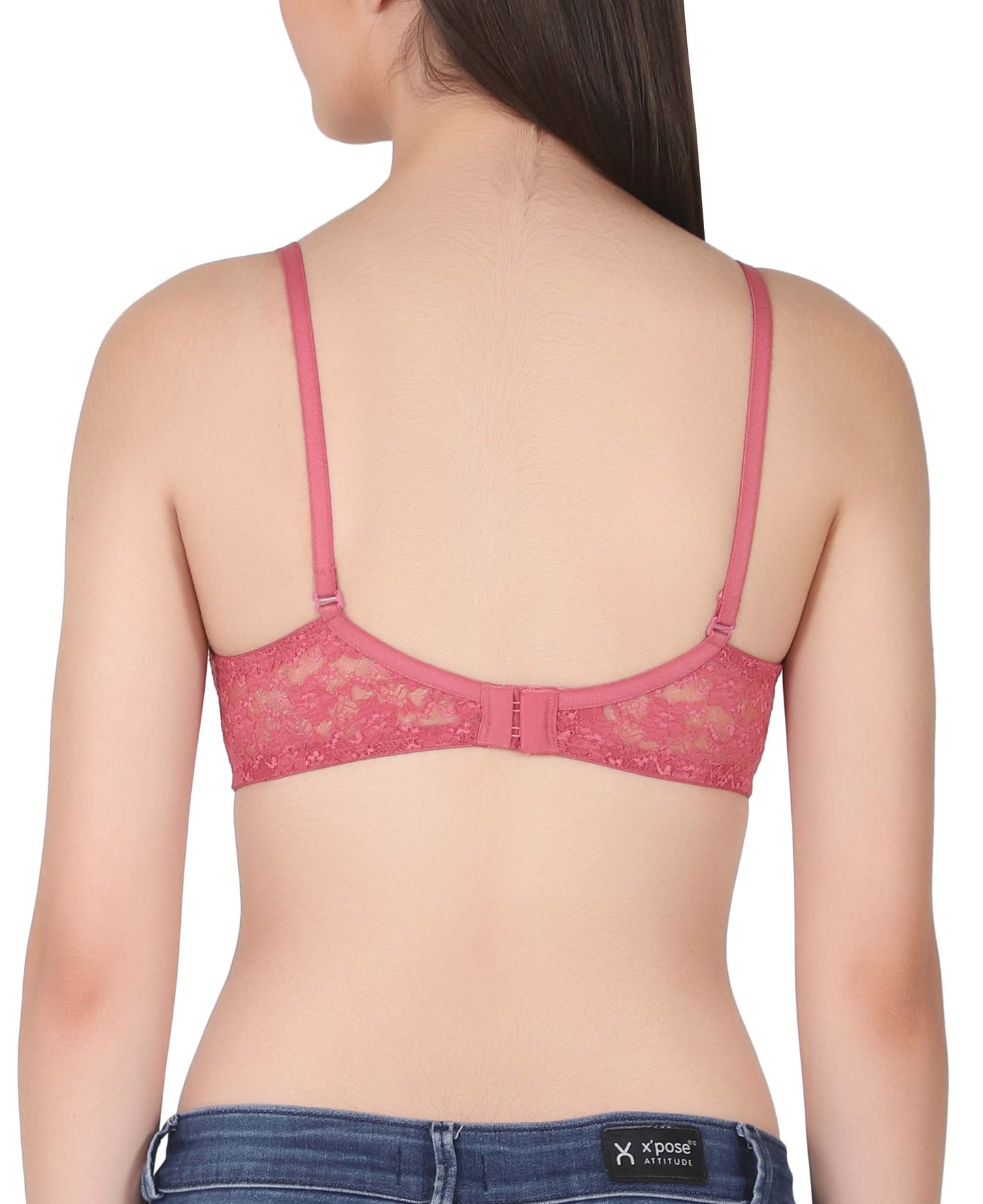 Womans Seamless Padded Nylon Lace Everyday Non Wired Bra with Detachable Straps | Transparent Straps Included