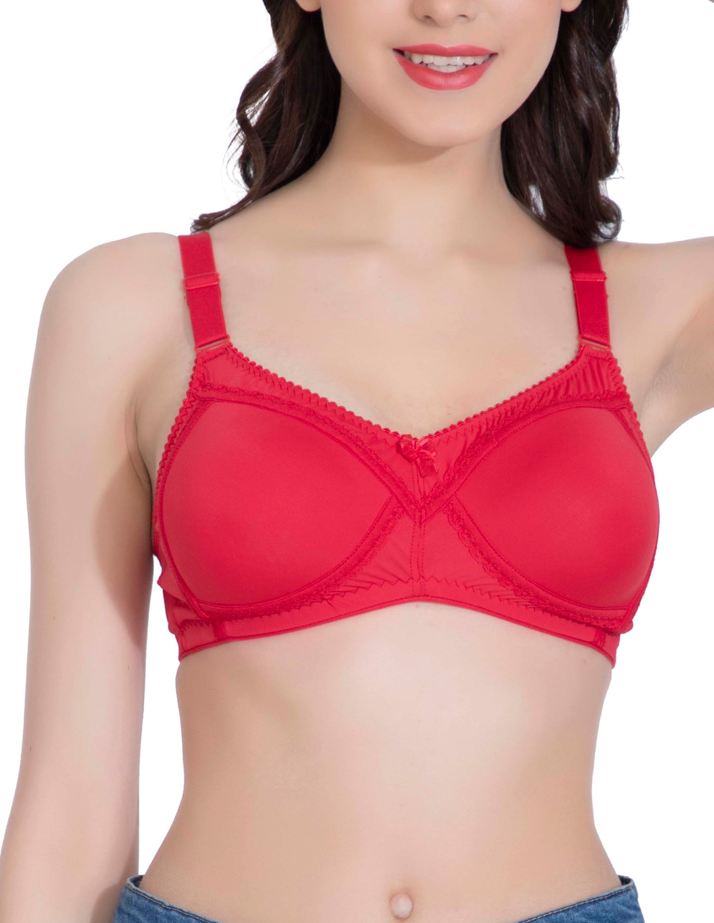 LacyLuxe Womens Seamless Padded Full Coverage Bra | Nylon Stretch Fabric | Adjustable Broad Straps | Full Cups Bra