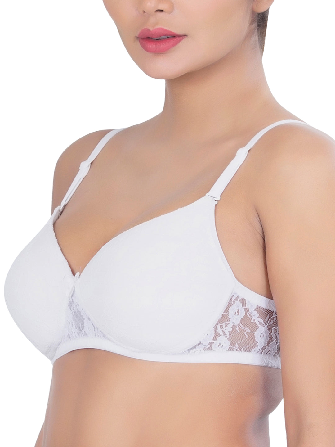 Womans Seamless Padded Nylon Lace Everyday Non Wired Bra with Detachable Straps | Transparent Straps Included