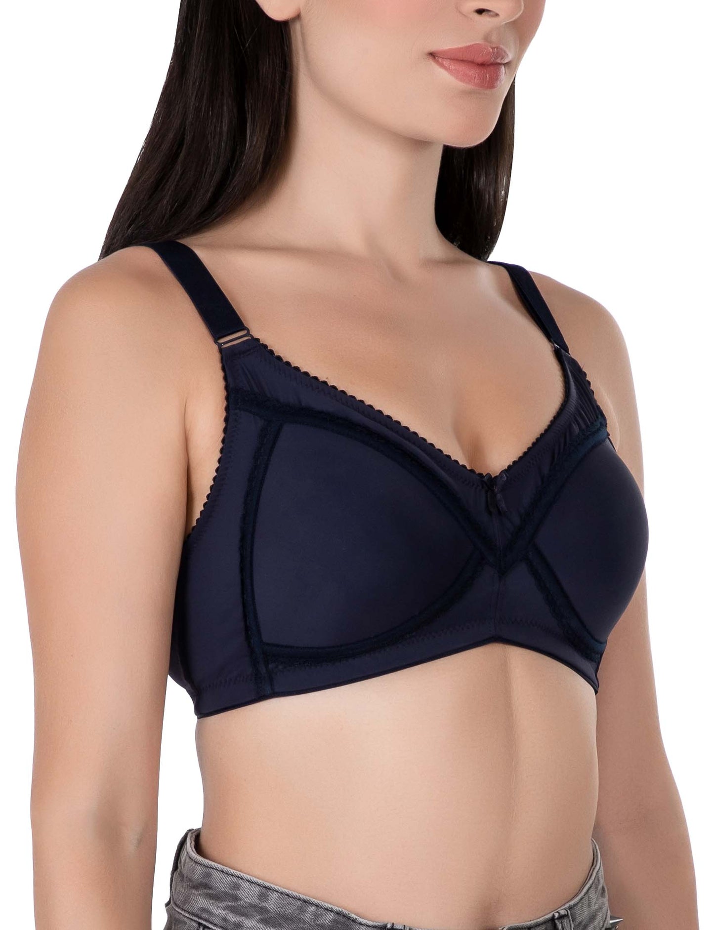 LacyLuxe Womens Seamless Padded Full Coverage Bra | Nylon Stretch Fabric | Adjustable Broad Straps | Full Cups Bra