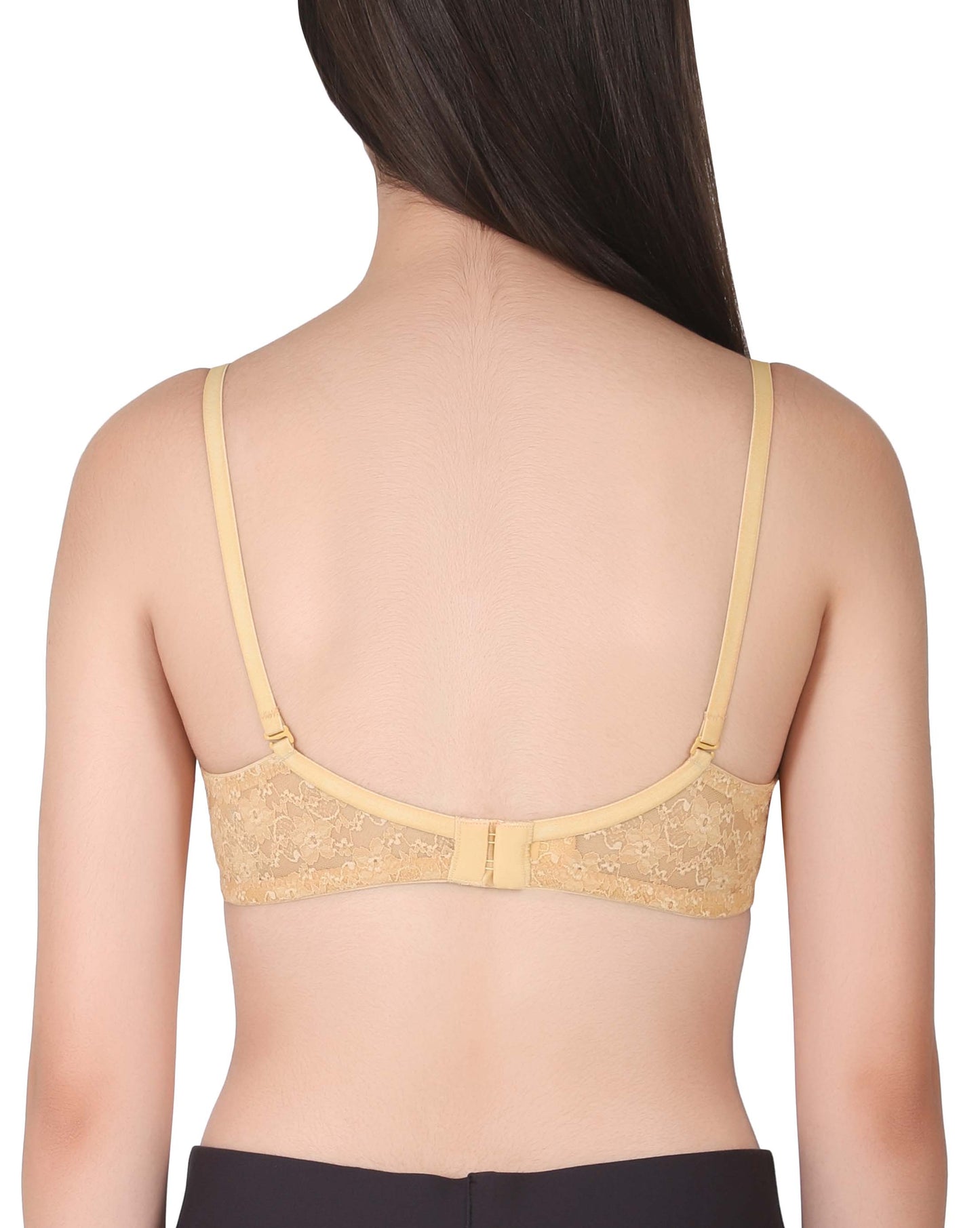 Womans Seamless Padded Nylon Lace Everyday Non Wired Bra with Detachable Straps | Transparent Straps Included